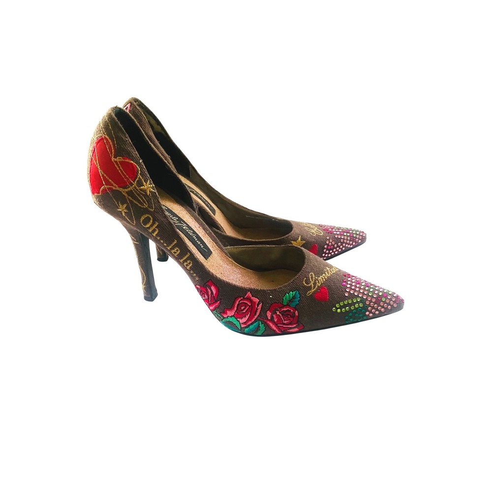 Beverly Feldman Limited Edition Brown Embroidered Rhinestone Pumps Sz 6